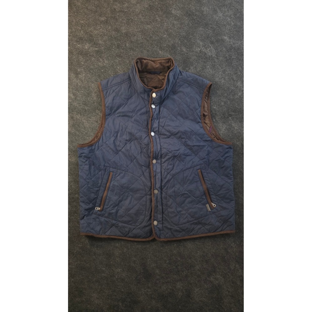 Tommy Bahama Mens XL Quilted Vest Navy Blue Brown Snap Front Lightweight Jacket